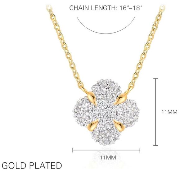 NEW 4 LEAF CLOVER FLOWER CZ GOLD PENDANT NECKLACE - Picture 2 of 6